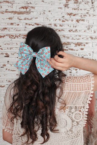 Blue Country Flowers Hair Bow