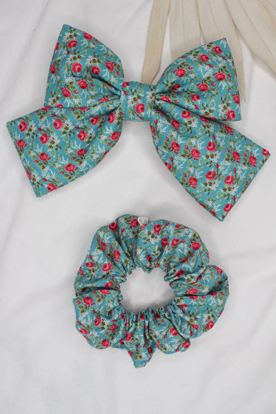 Blue Country Flowers Hair Bow