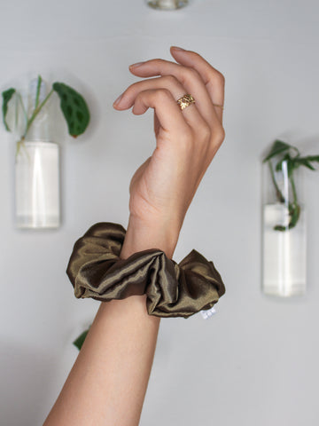 Olive Satin Scrunchie