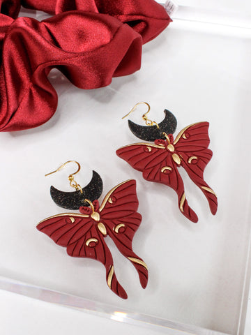Red Wine Luna Moth Earrings