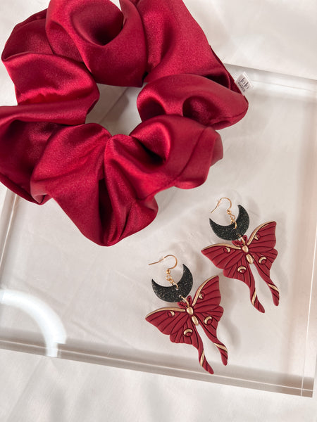 Red Wine Luna Moth Earrings